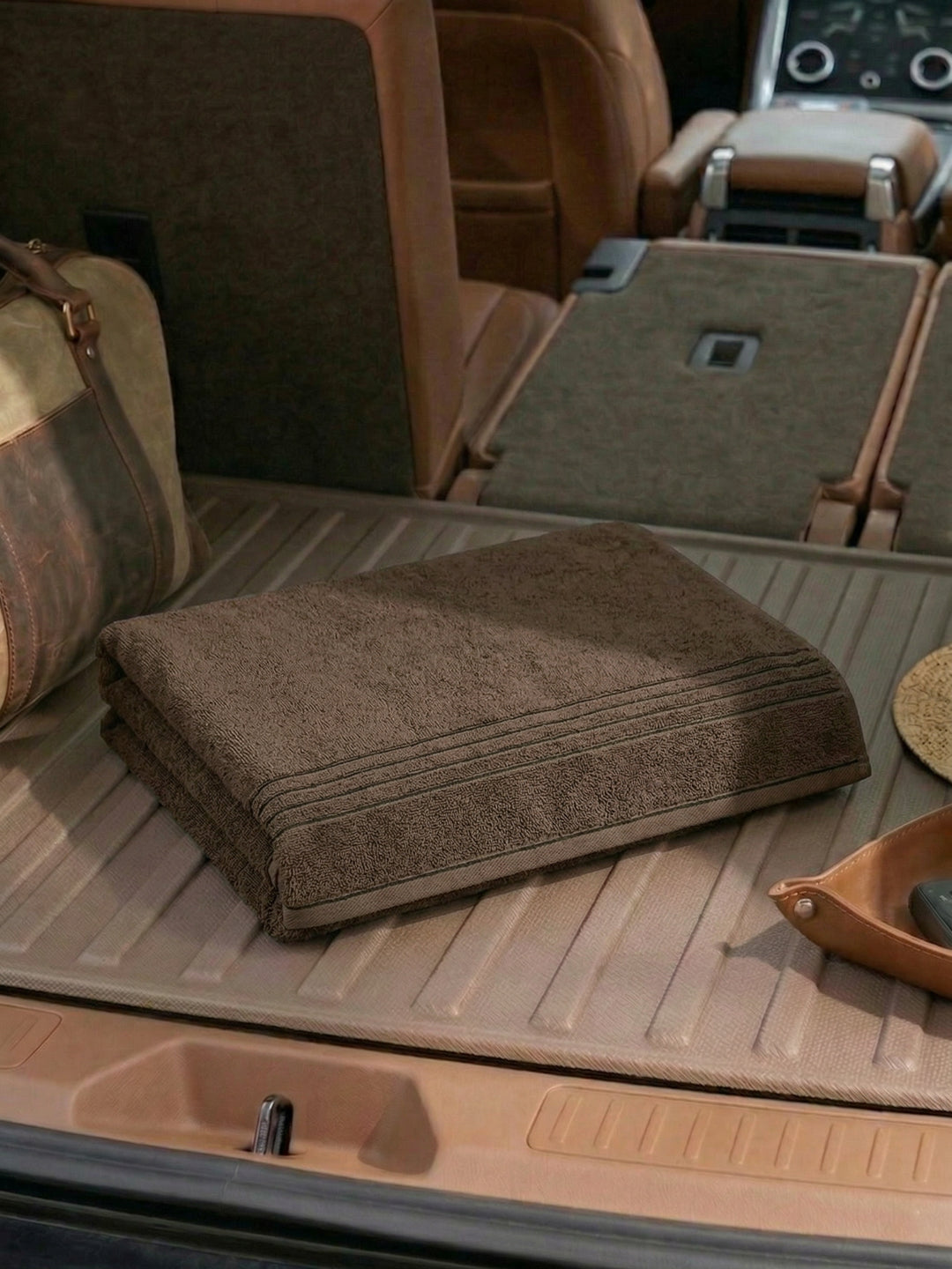 Brown Pure Cotton Solid 340 GSM Car Towel 1 Piece (Soho Collection)