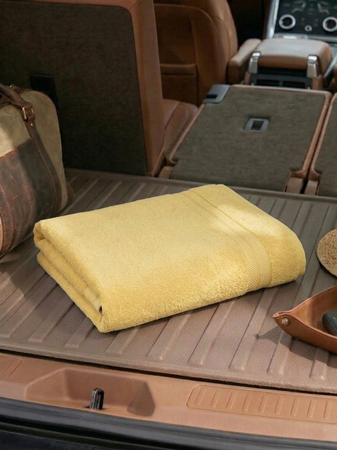 Yellow Pure Cotton Solid 340 GSM Car Towel 1 Piece (Soho Collection)