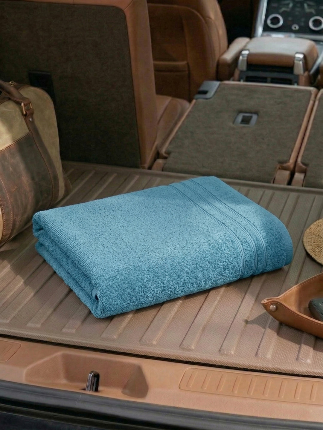 Blue Pure Cotton Solid 340 GSM Car Towel 1 Piece (Soho Collection)