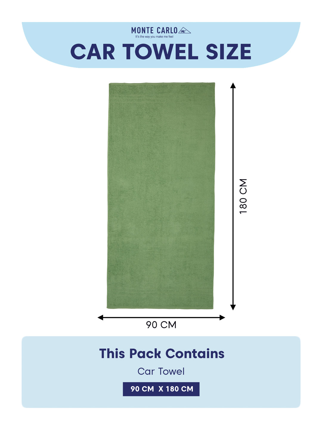 Green Pure Cotton Solid 340 GSM Car Towel 1 Piece (Soho Collection)