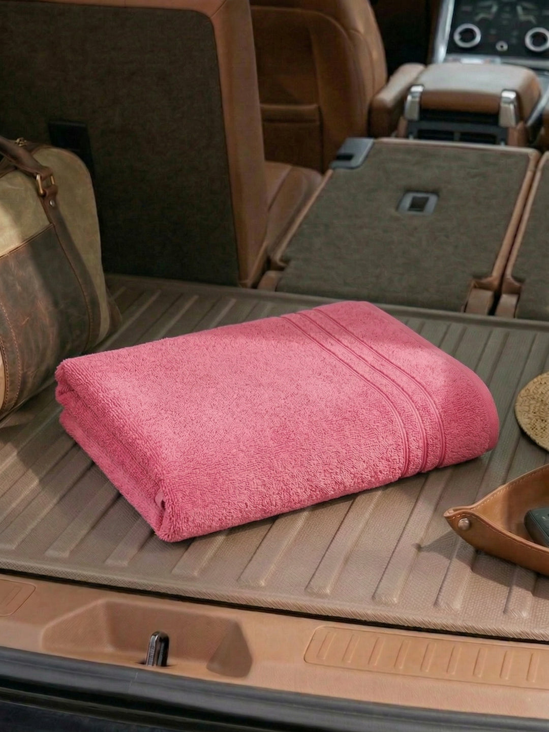 Pink Pure Cotton Solid 340 GSM Car Towel 1 Piece (Soho Collection)