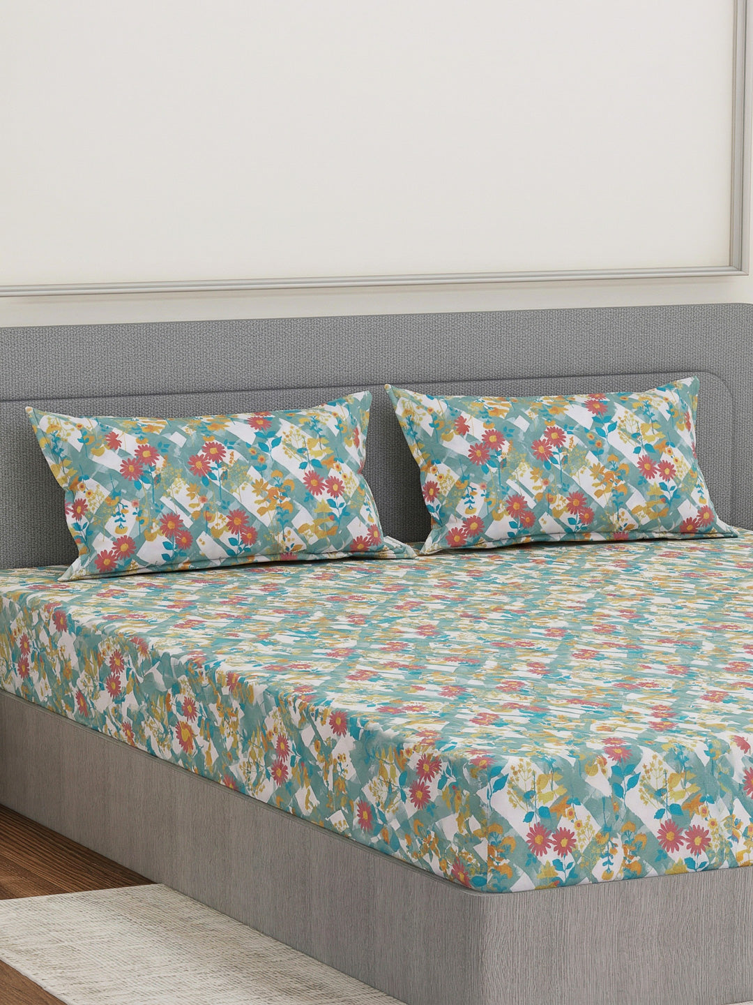 144 TC Pure Cotton King Size Bedsheet with 2 Pillow Covers Prestige Collection