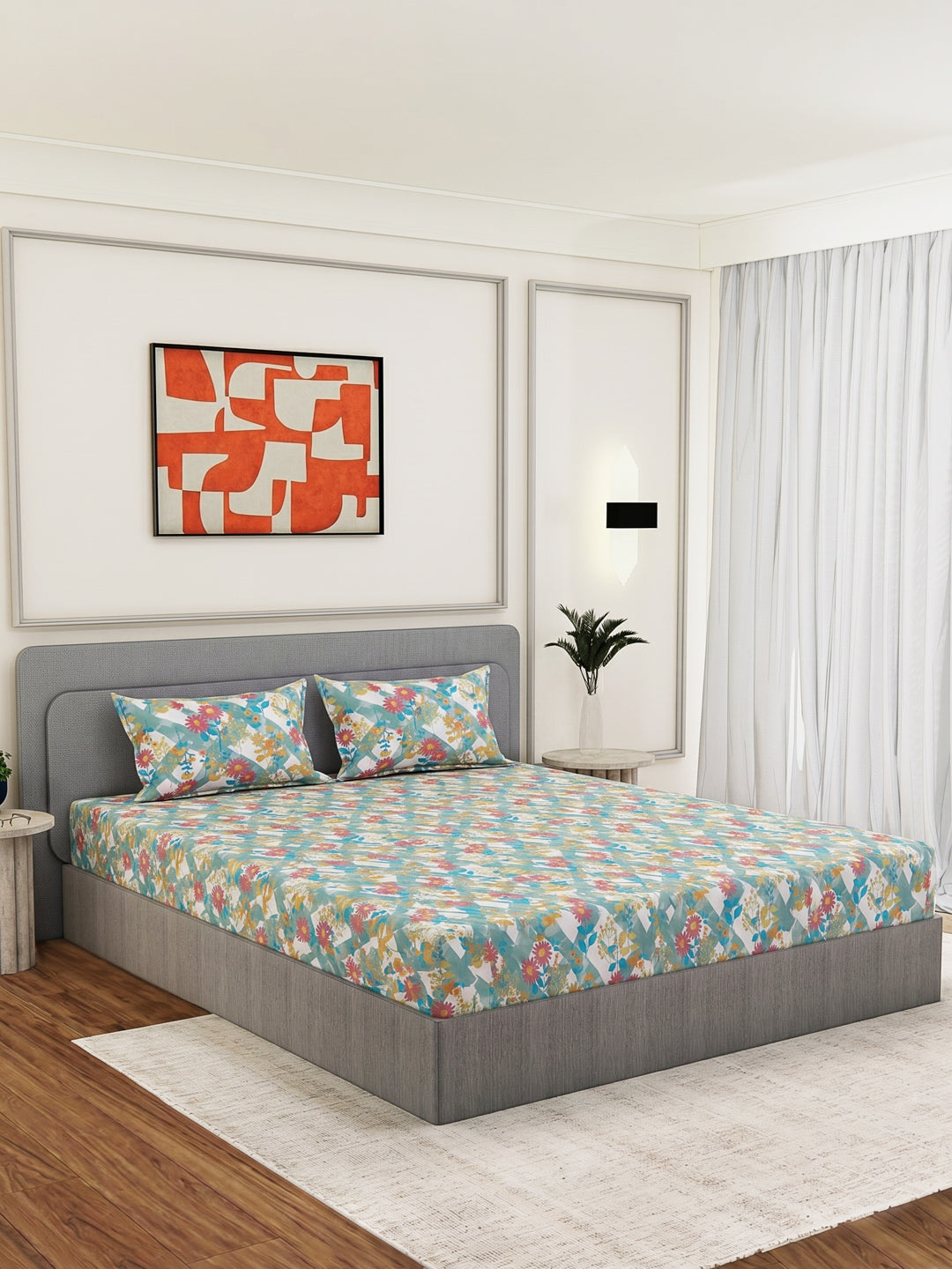 144 TC Pure Cotton King Size Bedsheet with 2 Pillow Covers Prestige Collection