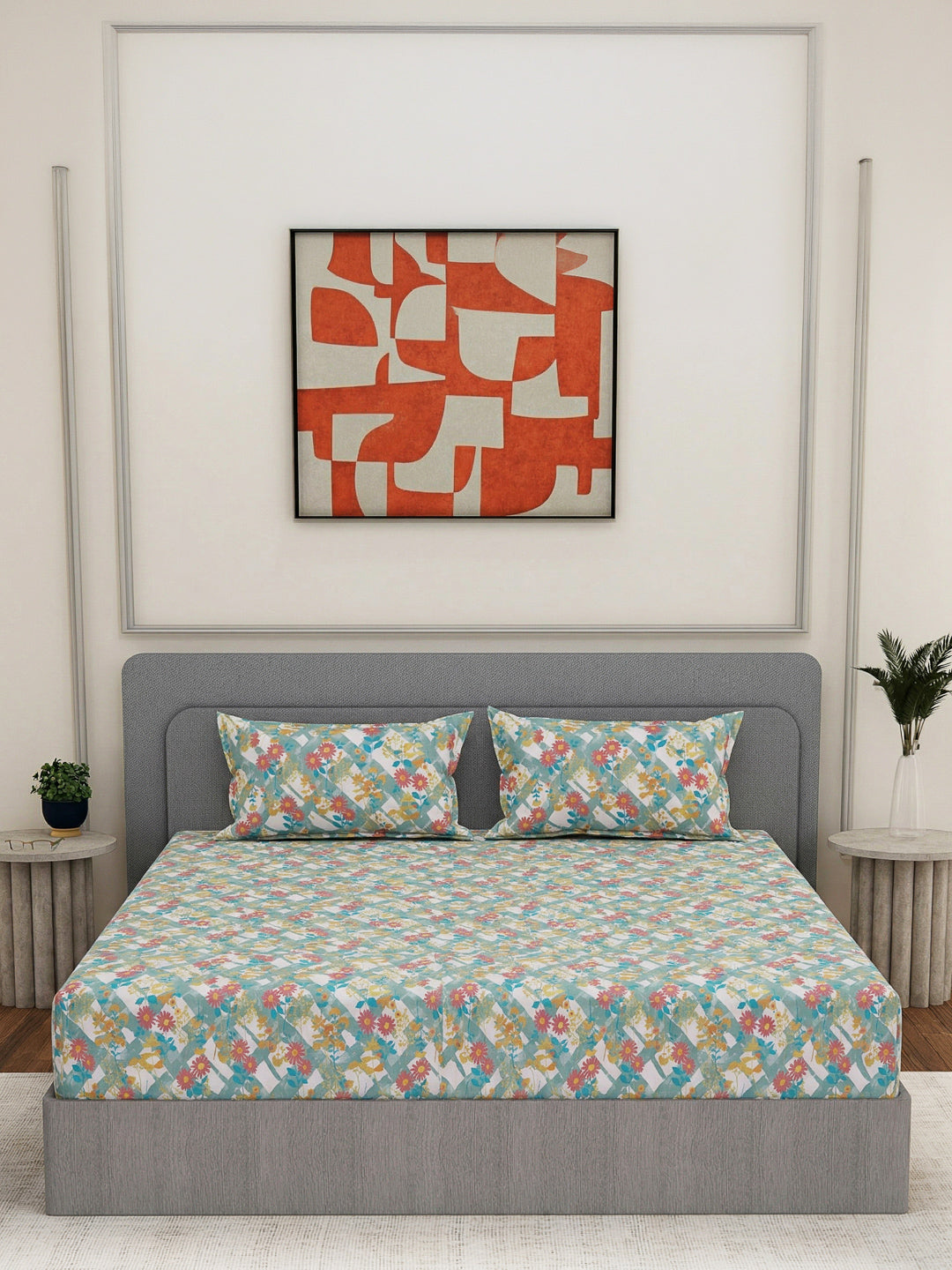 144 TC Pure Cotton King Size Bedsheet with 2 Pillow Covers Prestige Collection