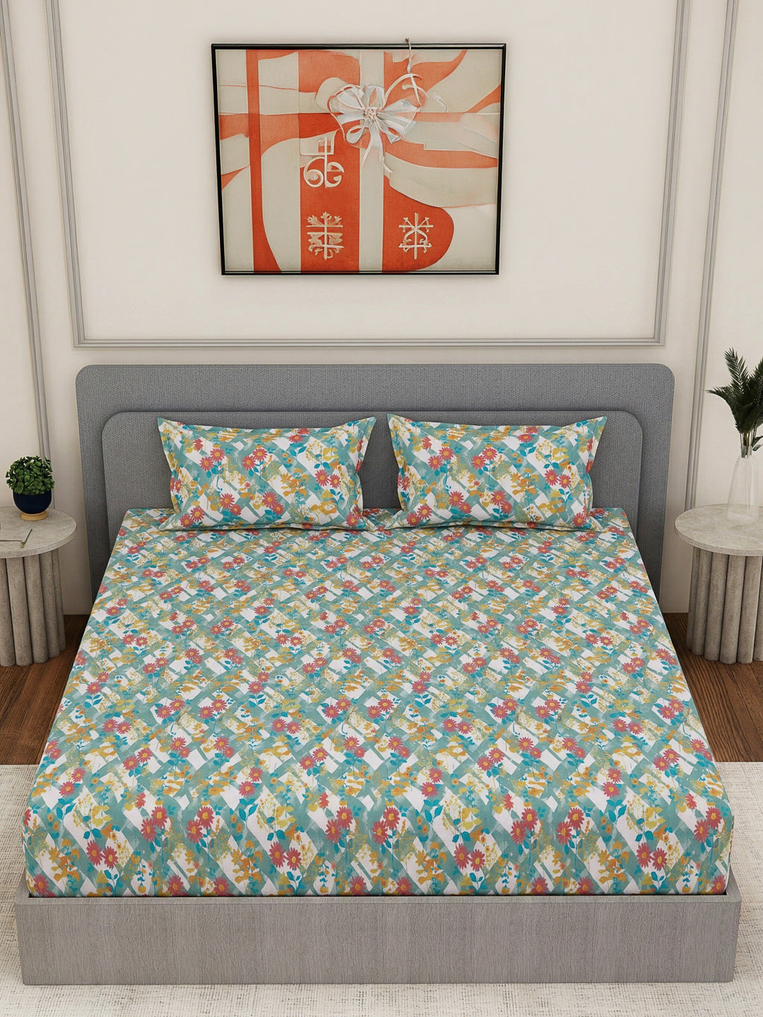 144 TC Pure Cotton King Size Bedsheet with 2 Pillow Covers Prestige Collection