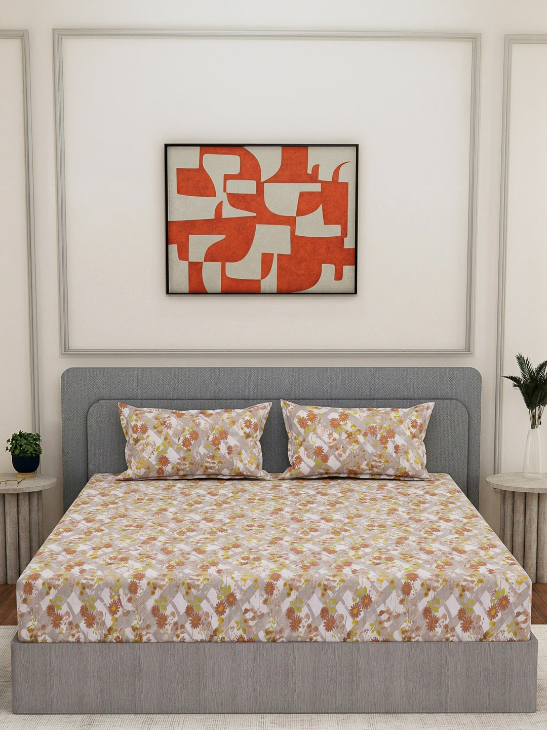 144 TC Pure Cotton King Size Bedsheet with 2 Pillow Covers Prestige Collection