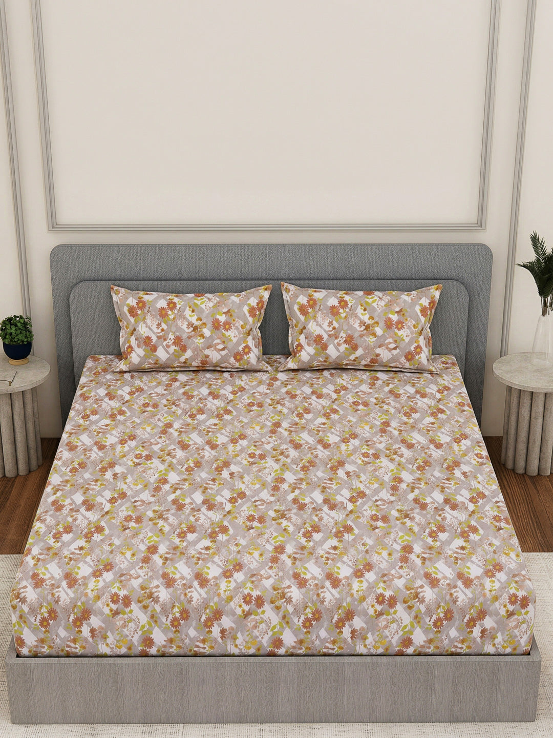 144 TC Pure Cotton King Size Bedsheet with 2 Pillow Covers Prestige Collection
