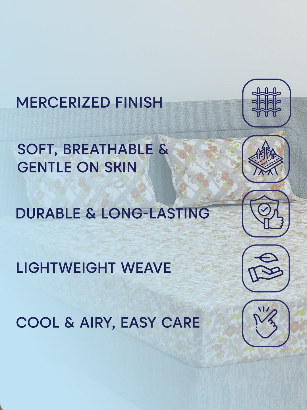 144 TC Pure Cotton King Size Bedsheet with 2 Pillow Covers Prestige Collection
