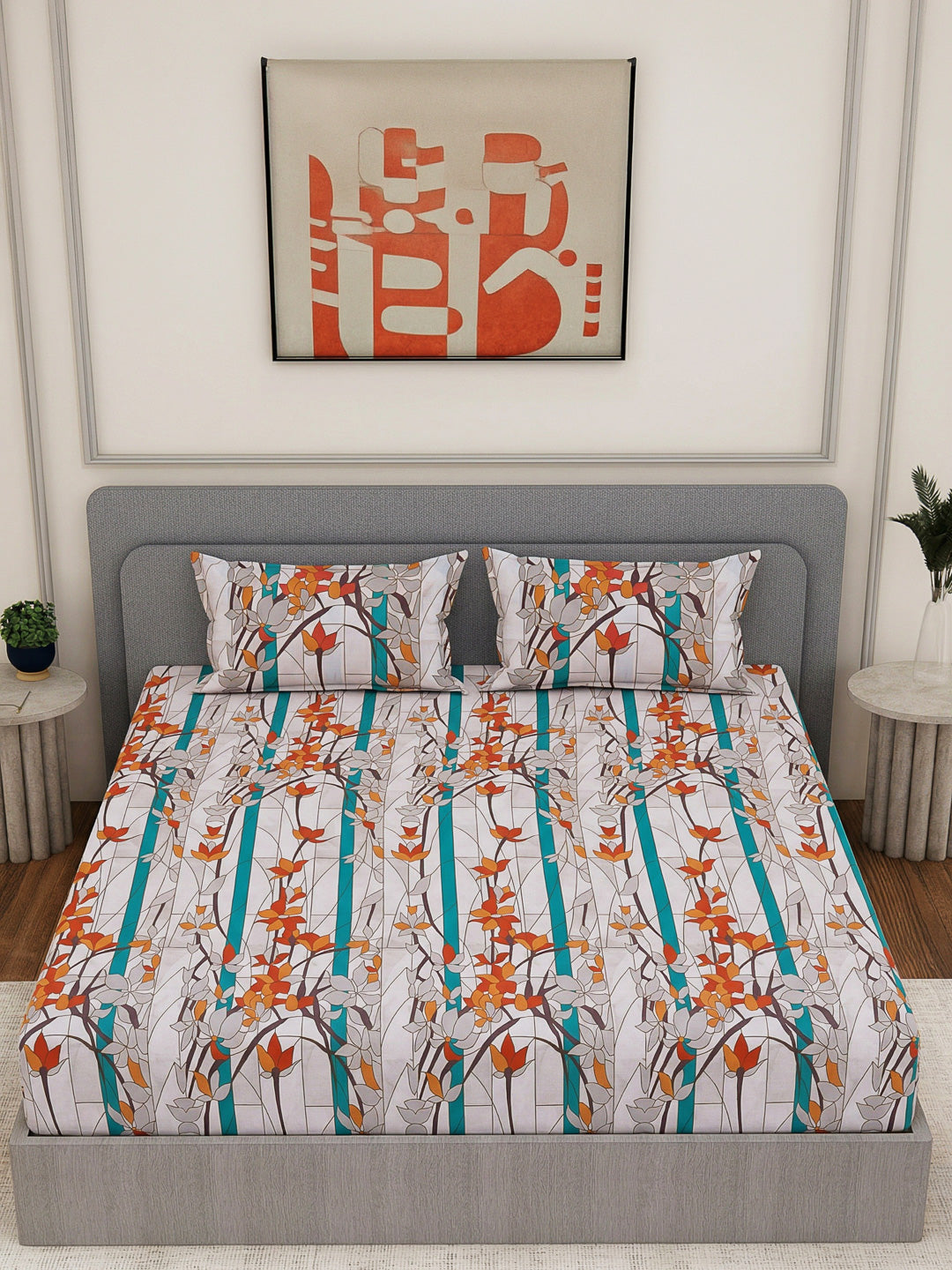 144 TC Pure Cotton King Size Bedsheet with 2 Pillow Covers Prestige Collection
