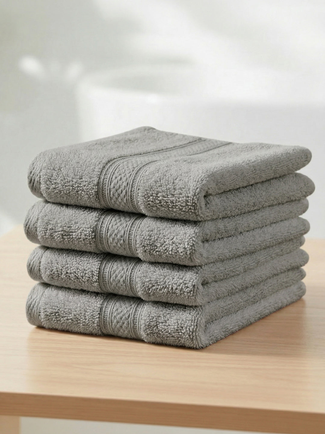 Luxury Grey Solid 600 GSM Face Towel 4 Pc Set (Eco Bamboo Collection)