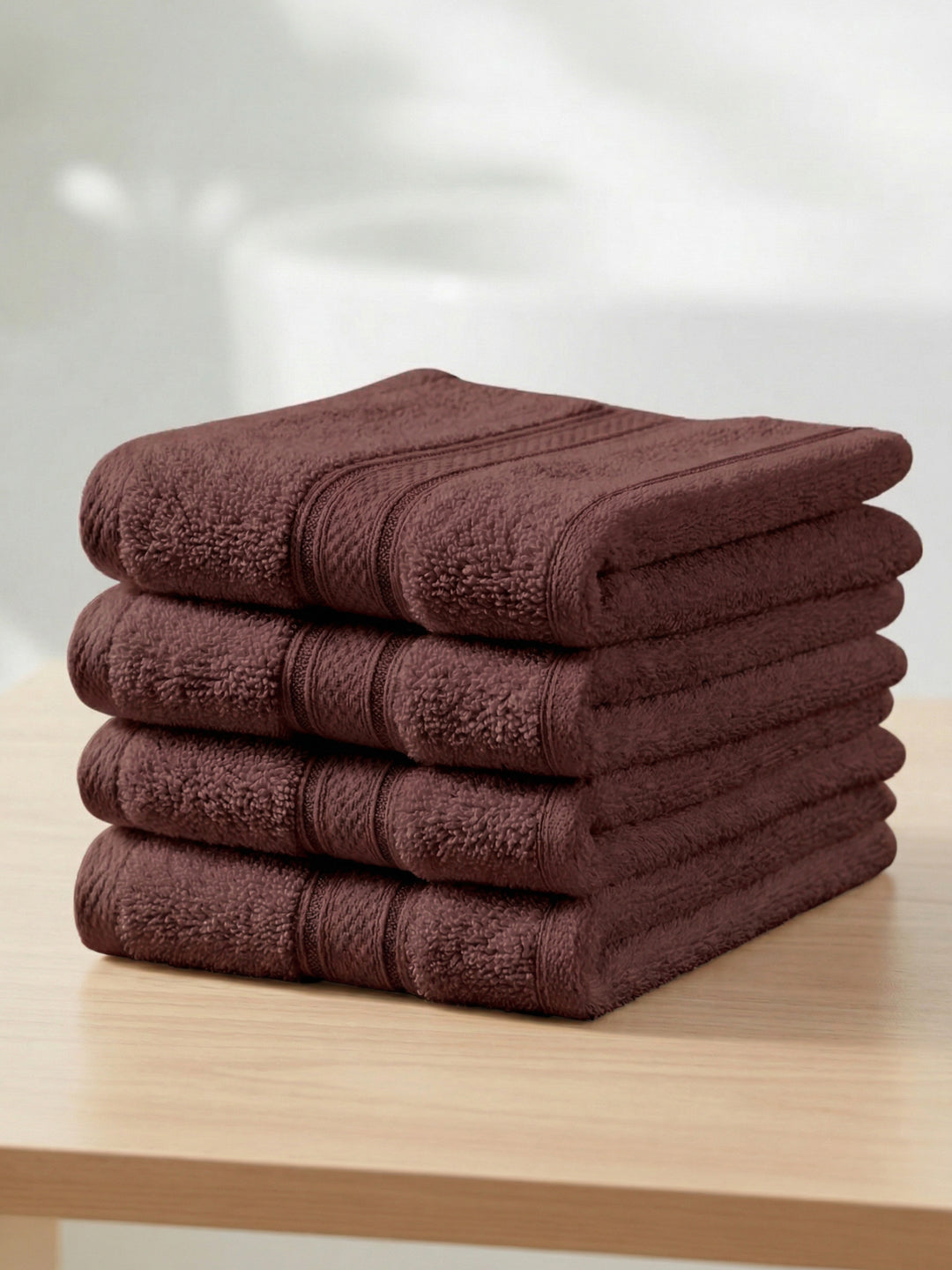 Luxury Deep Taupe Solid 600 GSM Face Towel 4 Pc Set (Eco Bamboo Collection)