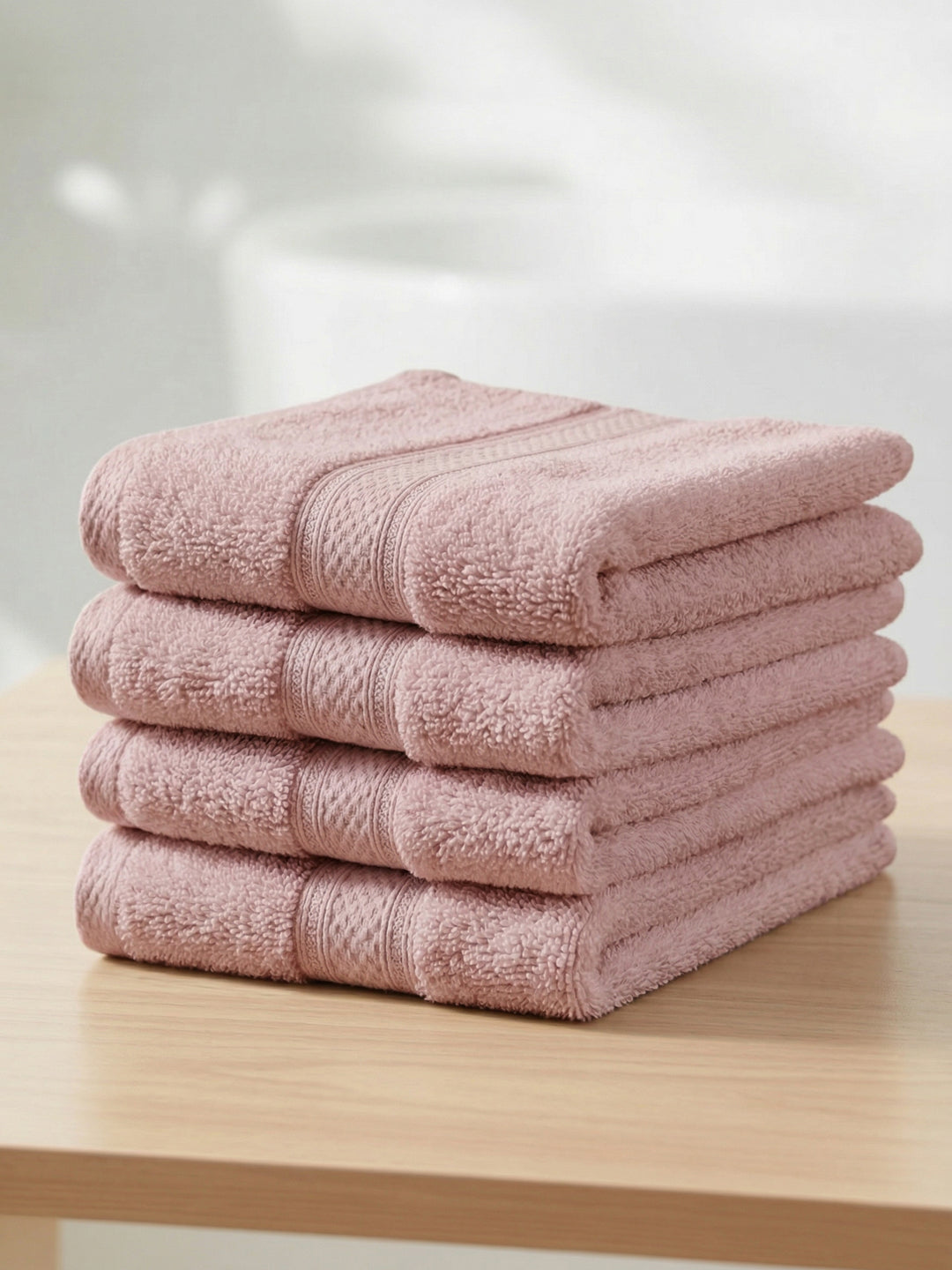 Luxury Light Pink Solid 600 GSM Face Towel 4 Pc Set (Eco Bamboo Collection)