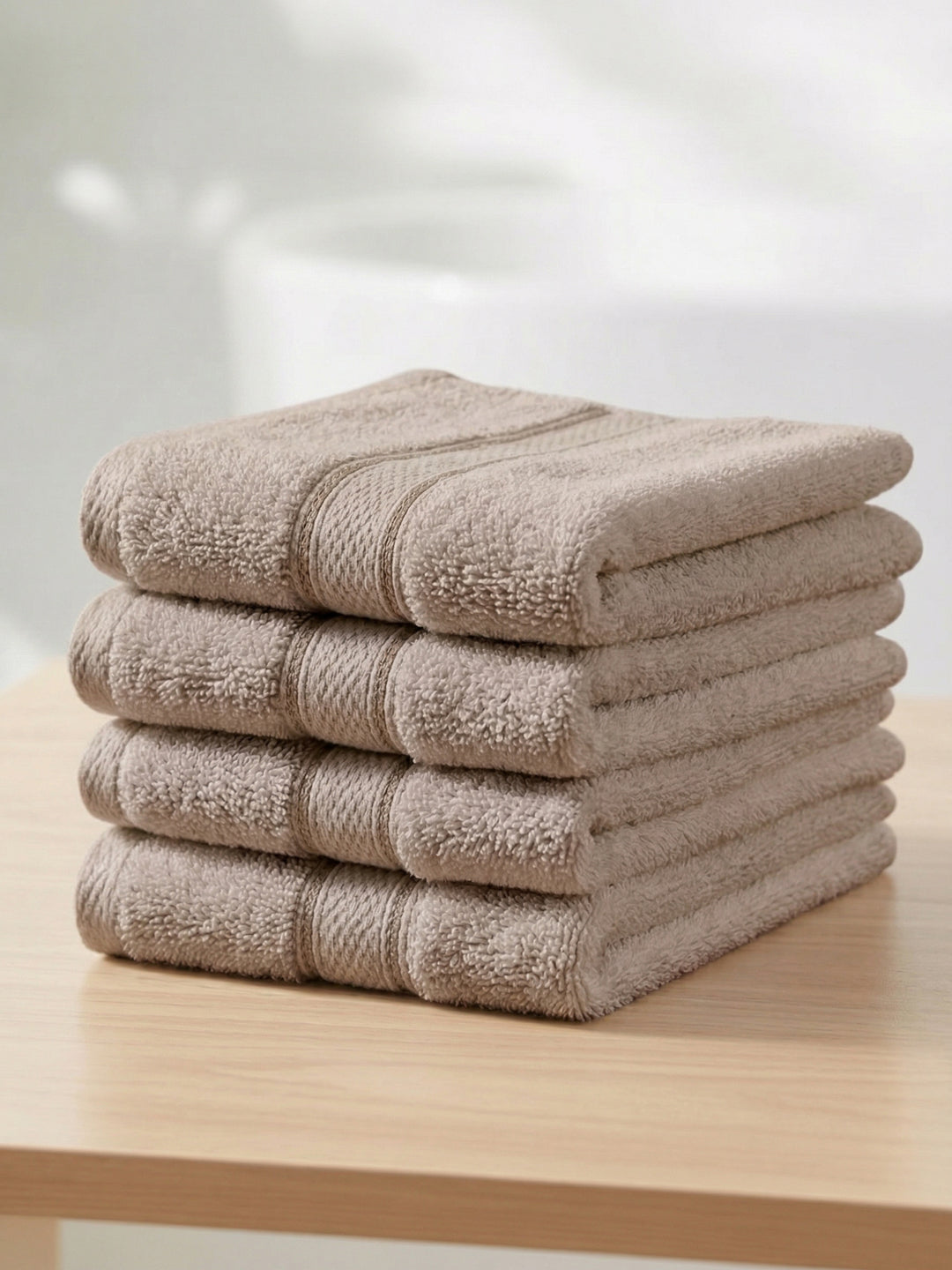 Luxury Beige Solid 600 GSM Face Towel 4 Pc Set (Eco Bamboo Collection)