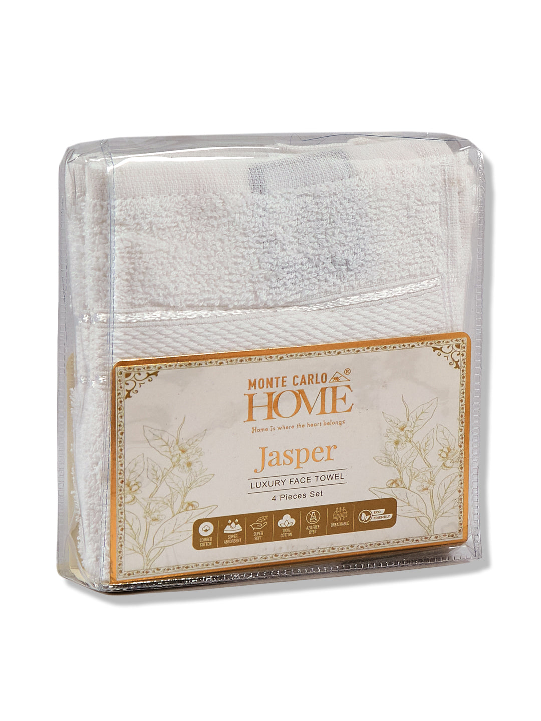 White Pure Cotton Solid 400 GSM Face Towel 4 Pc Set (Jasper Collection)