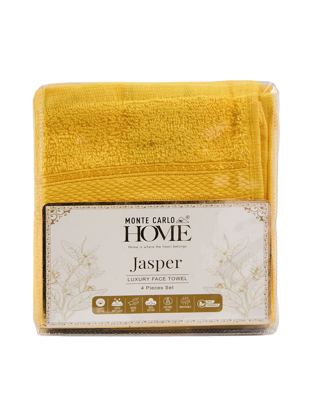 Yellow Pure Cotton Solid 400 GSM Face Towel 4 Pc Set (Jasper Collection)