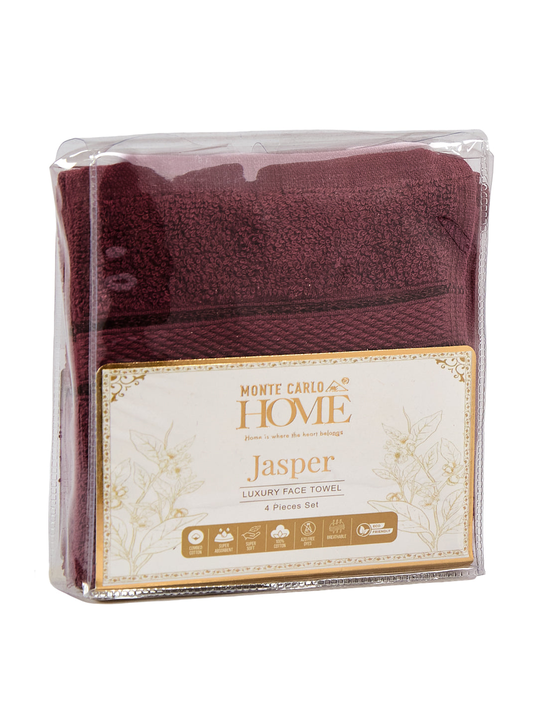 Burgundy Pure Cotton Solid 400 GSM Face Towel 4 Pc Set (Jasper Collection)