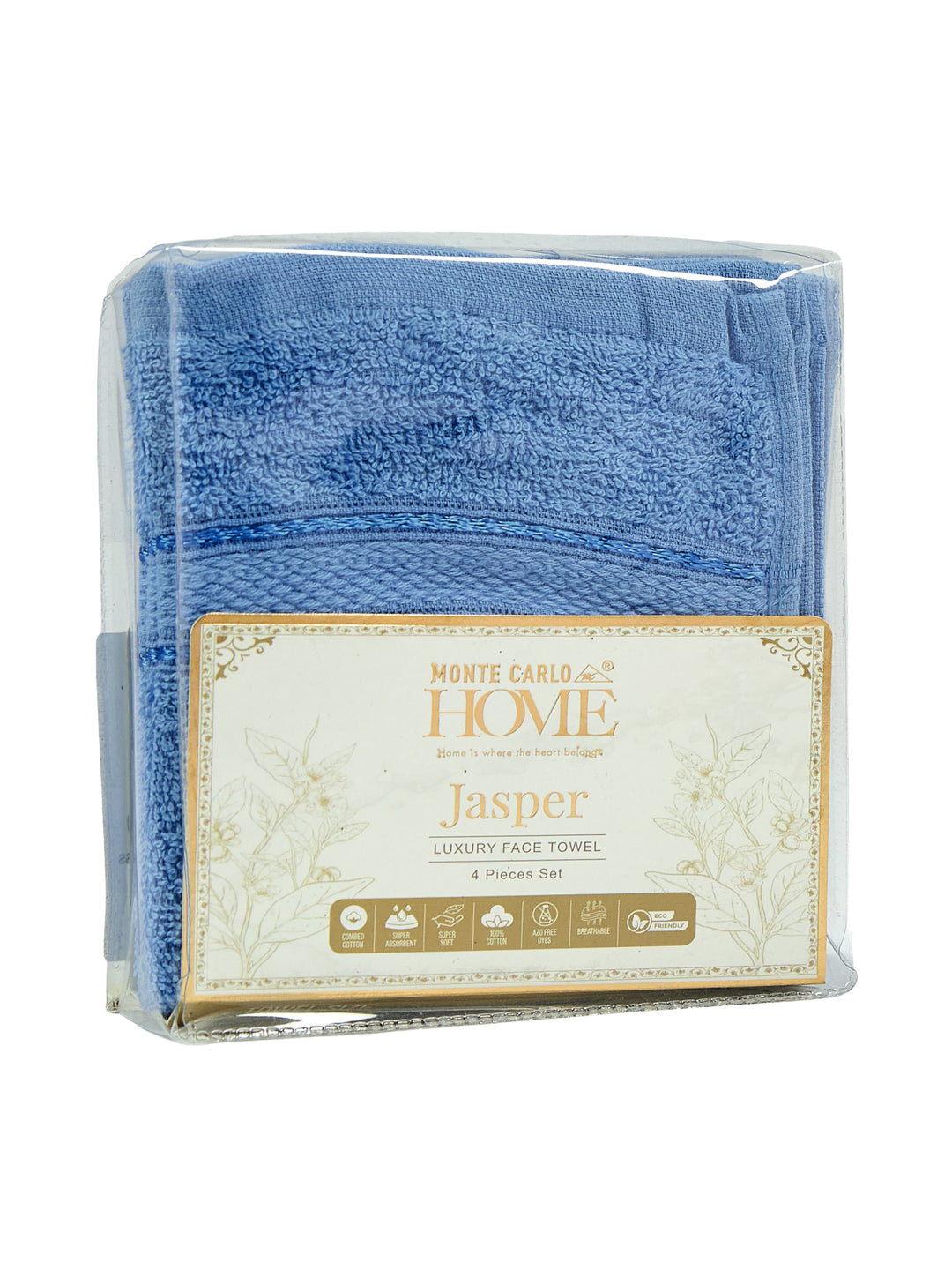 Blue Pure Cotton Solid 400 GSM Face Towel 4 Pc Set (Jasper Collection)