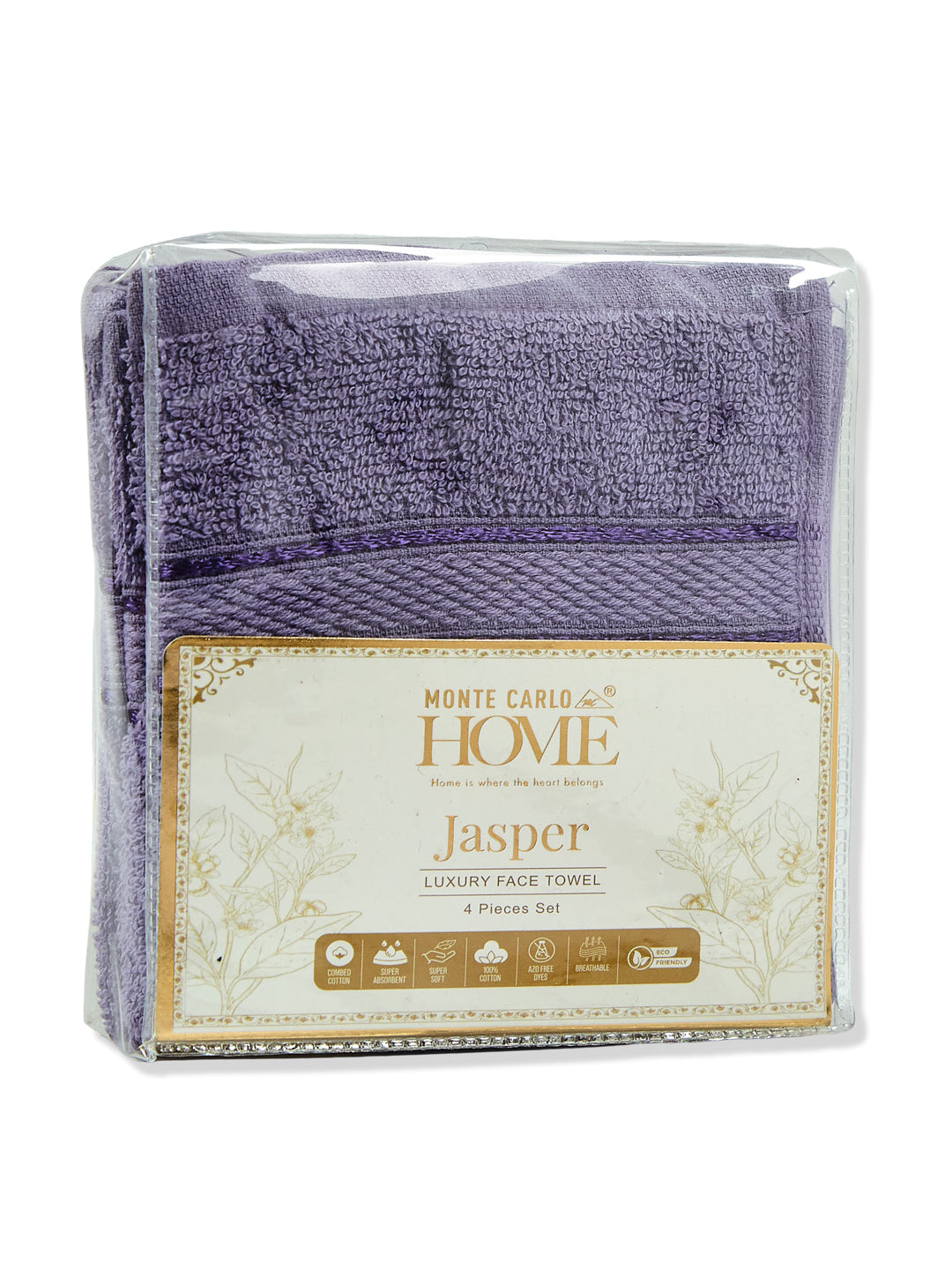 Purple Pure Cotton Solid 400 GSM Face Towel 4 Pc Set (Jasper Collection)