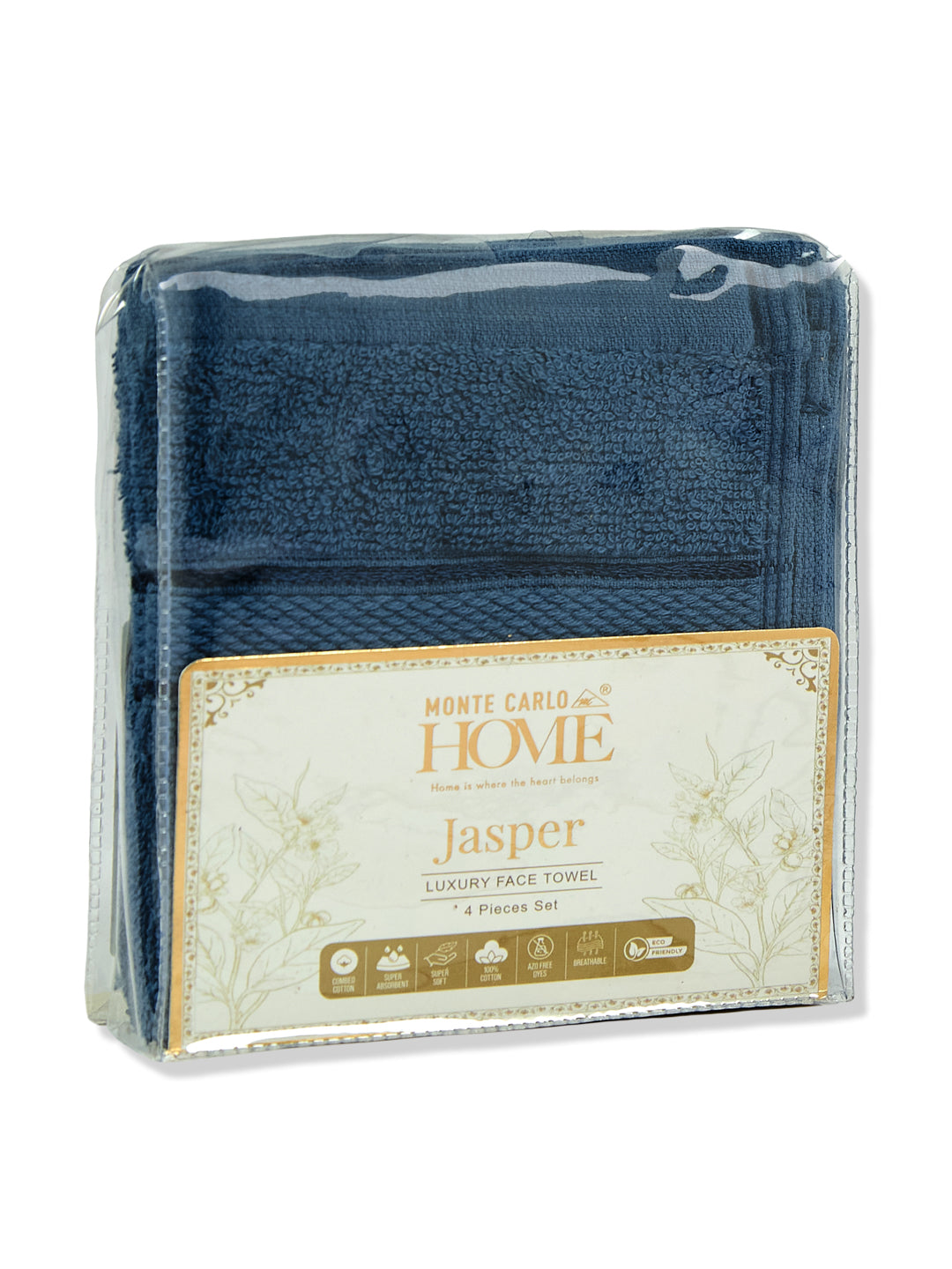 Teal Blue Pure Cotton Solid 400 GSM Face Towel 4 Pc Set (Jasper Collection)