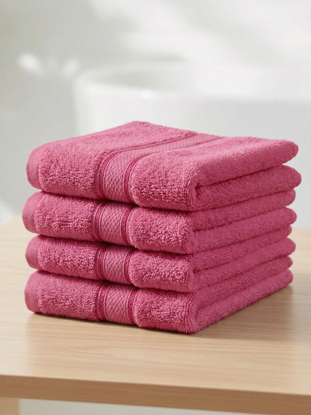 Pink Pure Cotton Solid 400 GSM Face Towel 4 Pc Set (Jasper Collection)