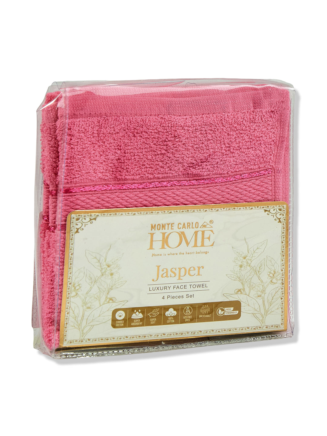 Pink Pure Cotton Solid 400 GSM Face Towel 4 Pc Set (Jasper Collection)