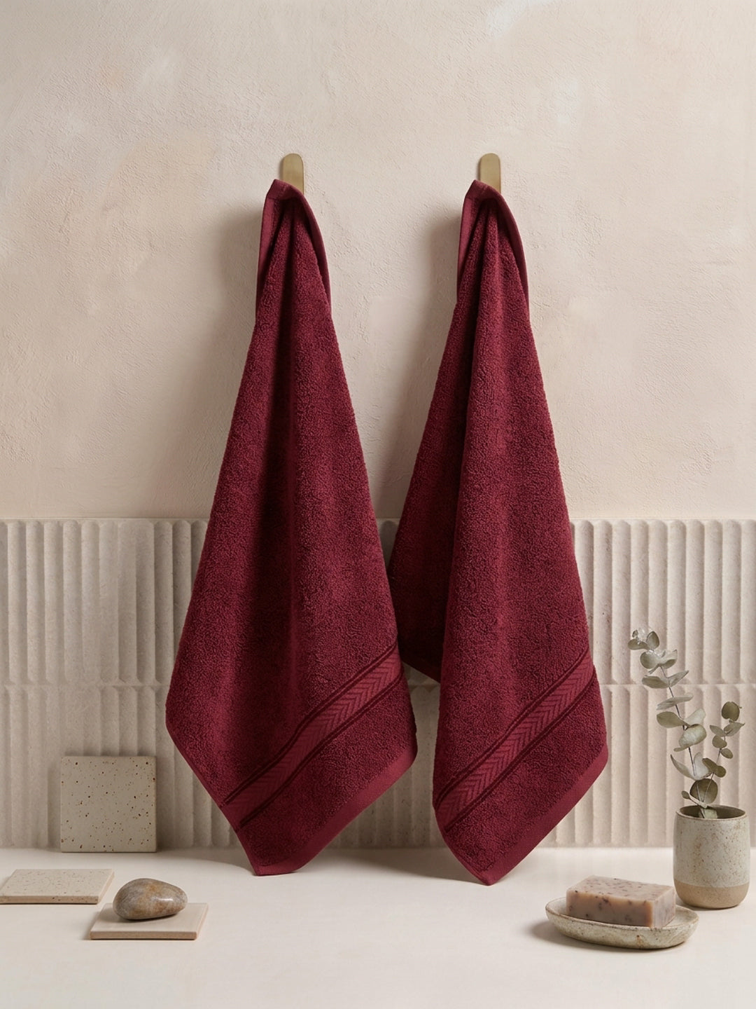 Premium Red 100% Cotton Solid 525 GSM Hand Towel Amber 2 Pc Set Pvc Pack