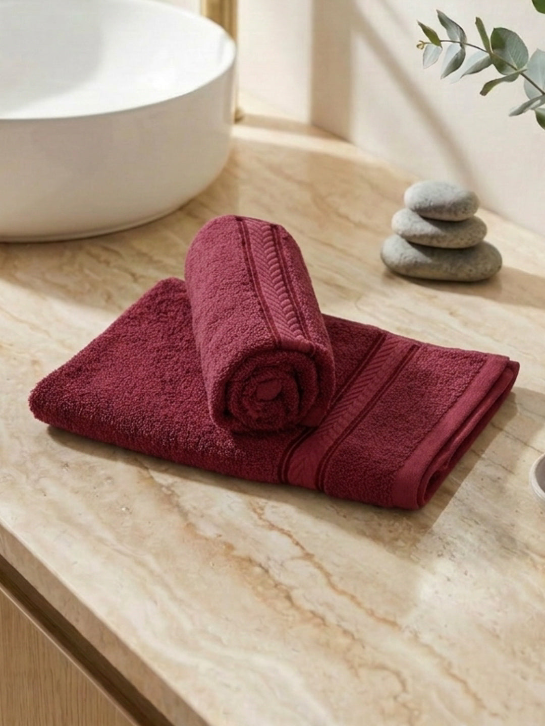 Premium Red 100% Cotton Solid 525 GSM Hand Towel Amber 2 Pc Set Pvc Pack
