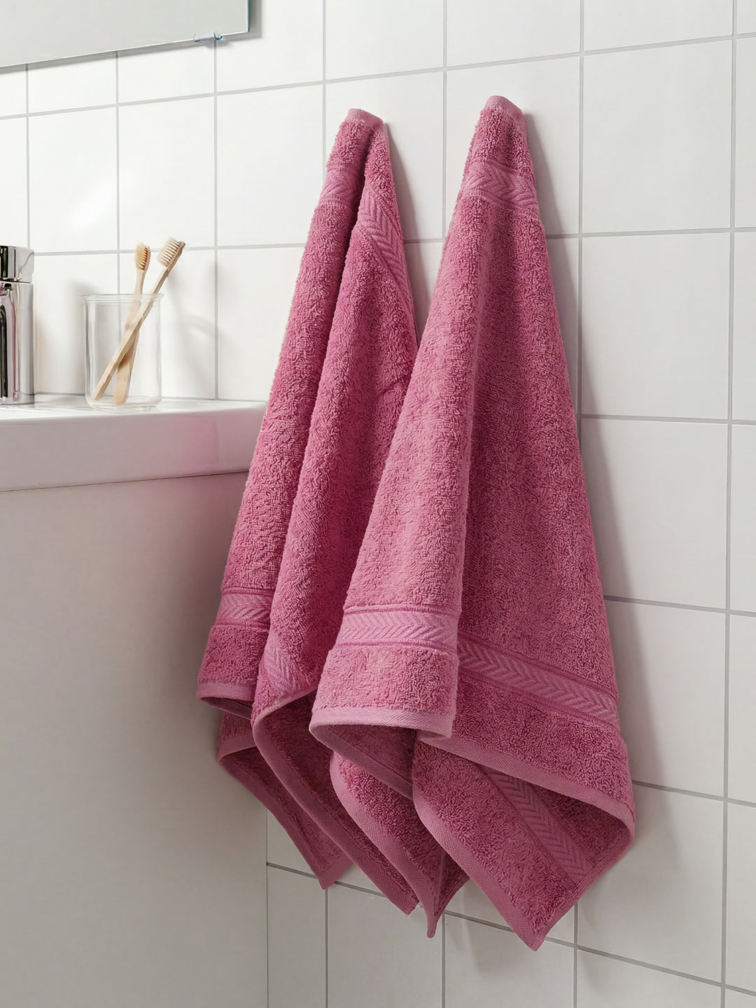 Premium Prism Pink 100% Cotton Solid 525 GSM Hand Towel Amber 2 Pc Set Pvc Pack