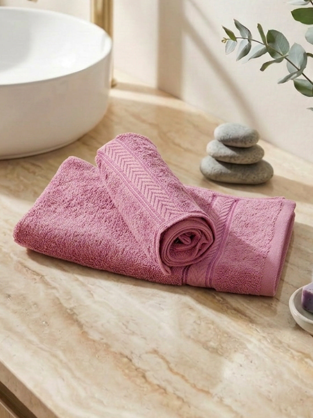 Premium Prism Pink 100% Cotton Solid 525 GSM Hand Towel Amber 2 Pc Set Pvc Pack