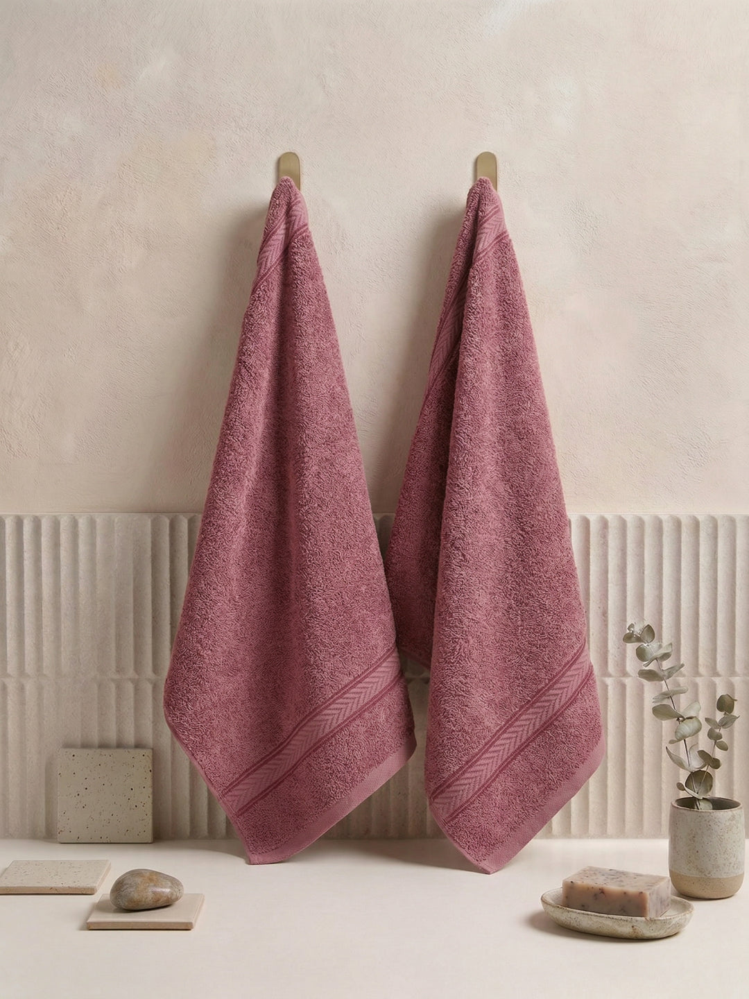Premium Dusty Rose 100% Cotton Solid 525 GSM Hand Towel Amber 2 Pc Set Pvc Pack