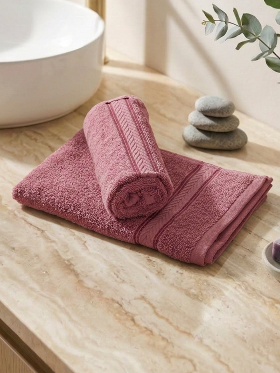 Premium Dusty Rose 100% Cotton Solid 525 GSM Hand Towel Amber 2 Pc Set Pvc Pack