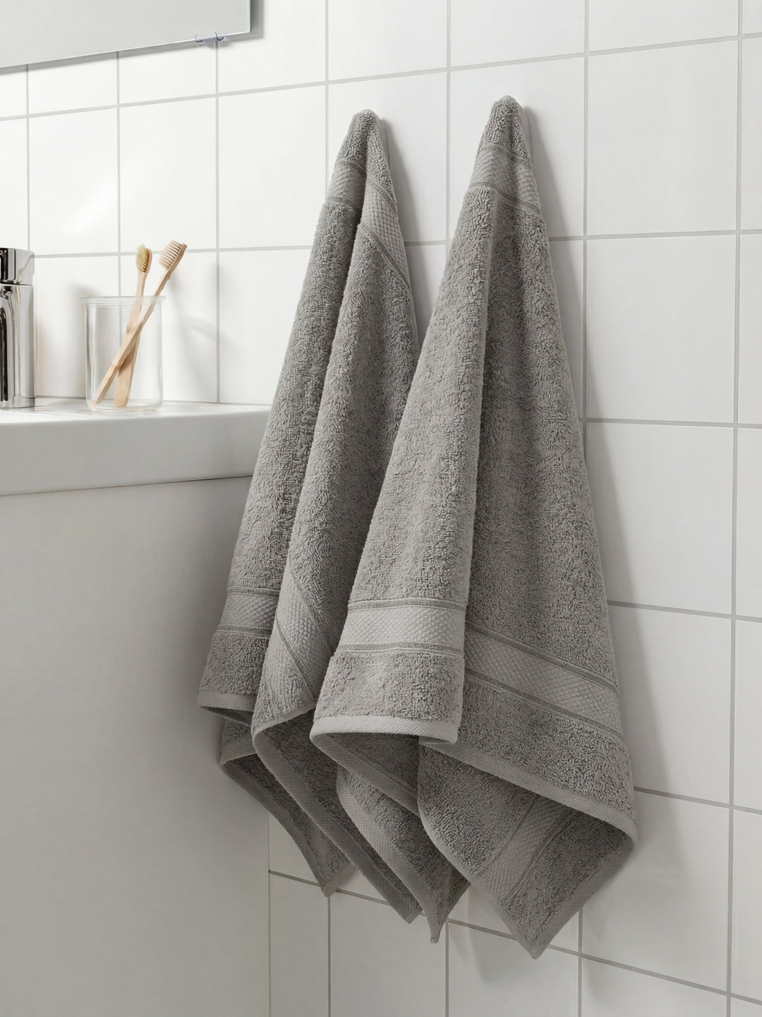 Luxury Light Grey Bamboo Cotton Solid 600 GSM Hand Towel Eco Bamboo 2 Pc Set Pvc Pack