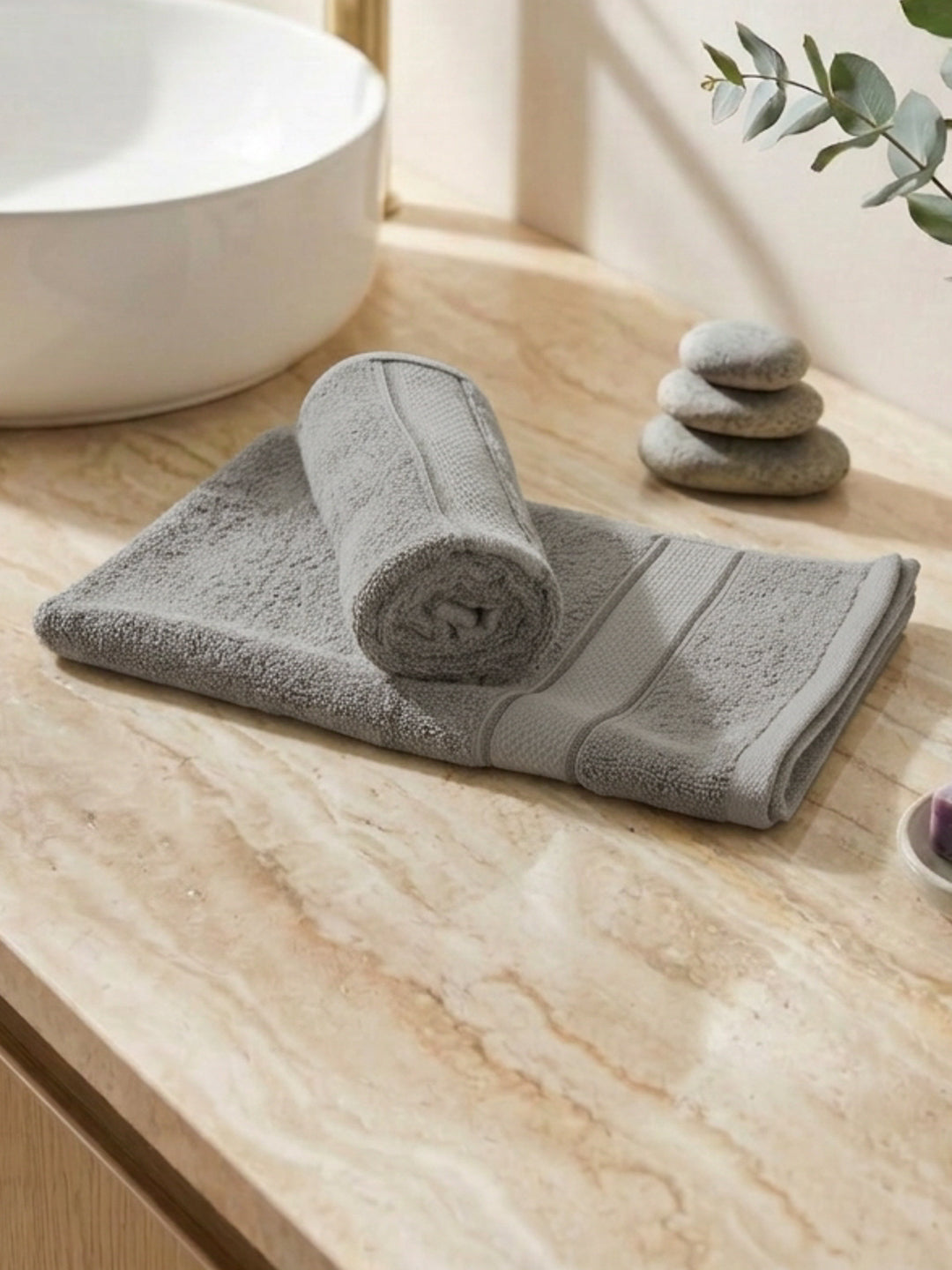Luxury Light Grey Bamboo Cotton Solid 600 GSM Hand Towel Eco Bamboo 2 Pc Set Pvc Pack