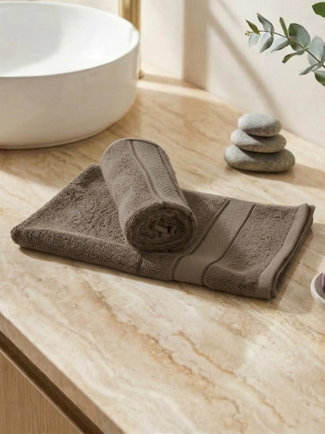 Luxury Brown Bamboo Cotton Solid 600 GSM Hand Towel Eco Bamboo 2 Pc Set Pvc Pack