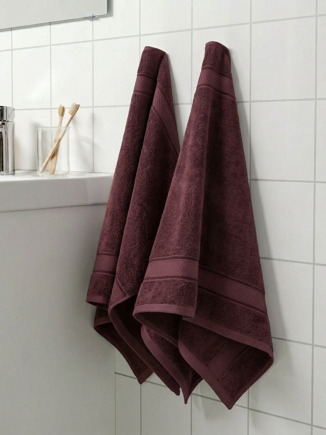Luxury Rose Brown Bamboo Cotton Solid 600 GSM Hand Towel Eco Bamboo 2 Pc Set Pvc Pack