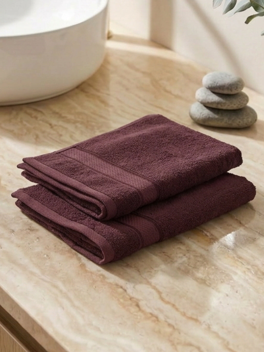 Luxury Rose Brown Bamboo Cotton Solid 600 GSM Hand Towel Eco Bamboo 2 Pc Set Pvc Pack