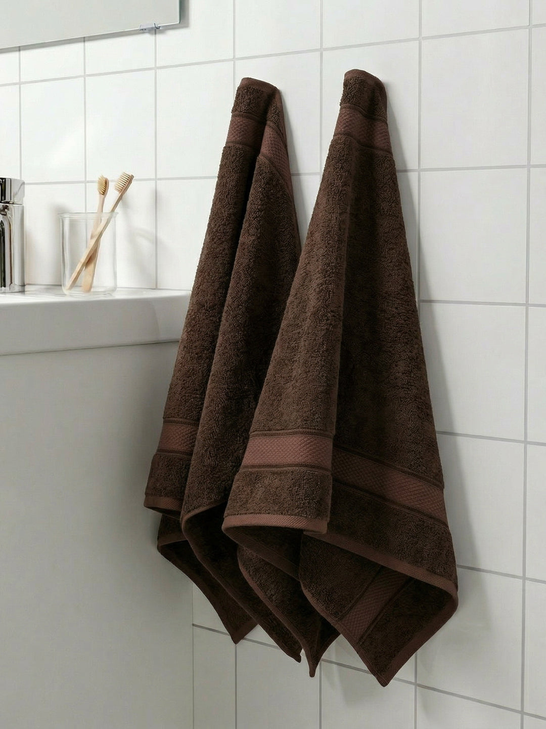 Luxury Dark Brown Bamboo Cotton Solid 600 GSM Hand Towel Eco Bamboo 2 Pc Set Pvc Pack