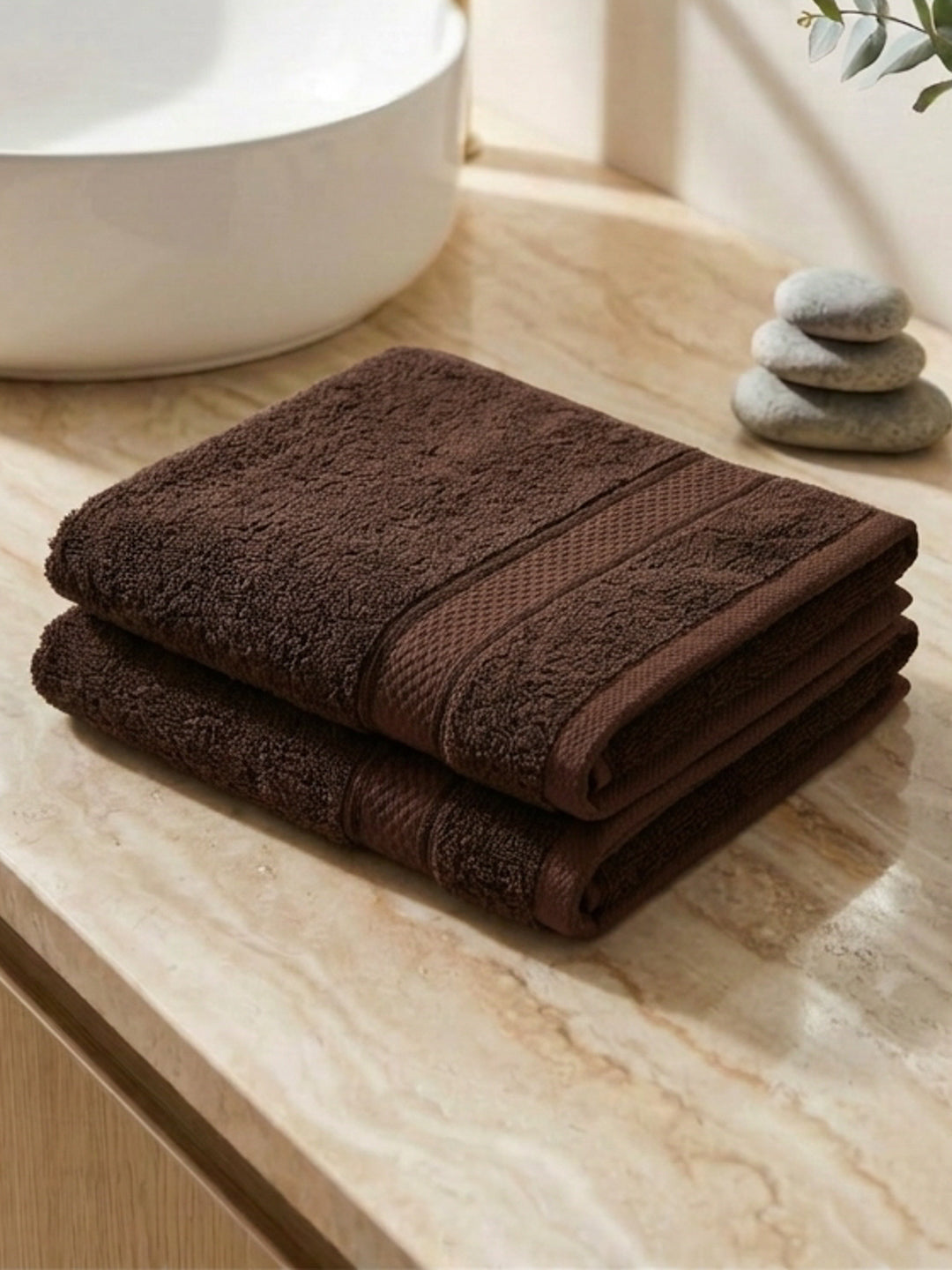 Luxury Dark Brown Bamboo Cotton Solid 600 GSM Hand Towel Eco Bamboo 2 Pc Set Pvc Pack