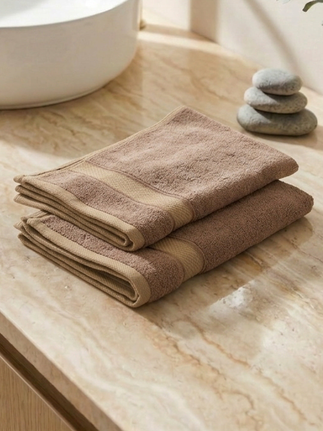 Luxury Camel Brown Bamboo Cotton Solid 600 GSM Hand Towel Eco Bamboo 2 Pc Set Pvc Pack