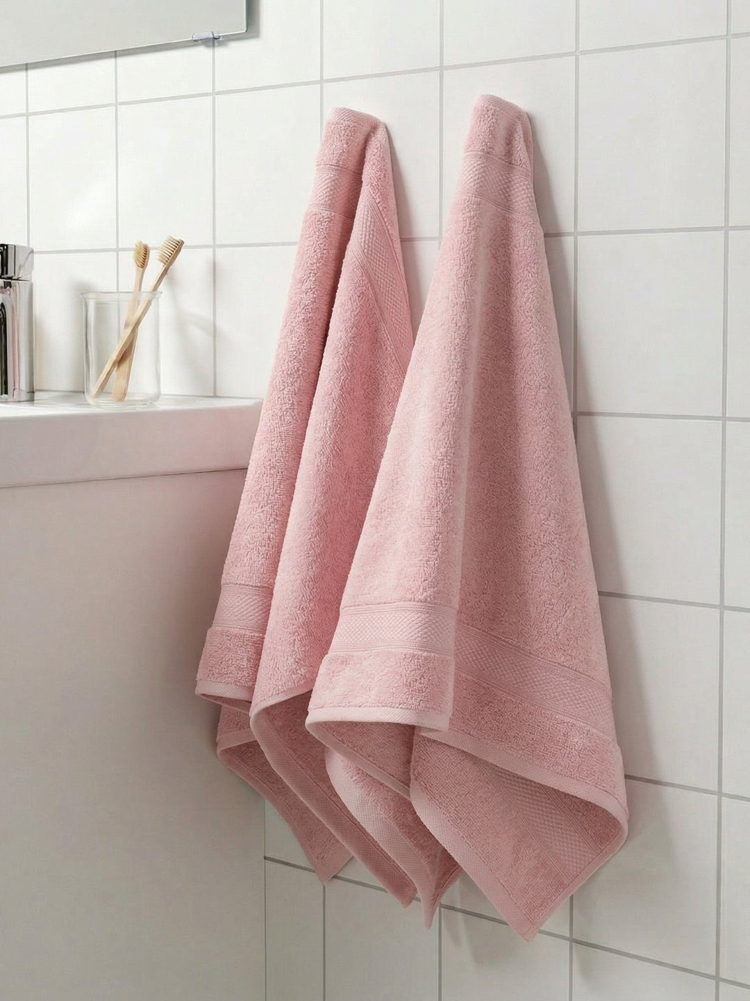 Luxury Pink Bamboo Cotton Solid 600 GSM Hand Towel Eco Bamboo 2 Pc Set Pvc Pack