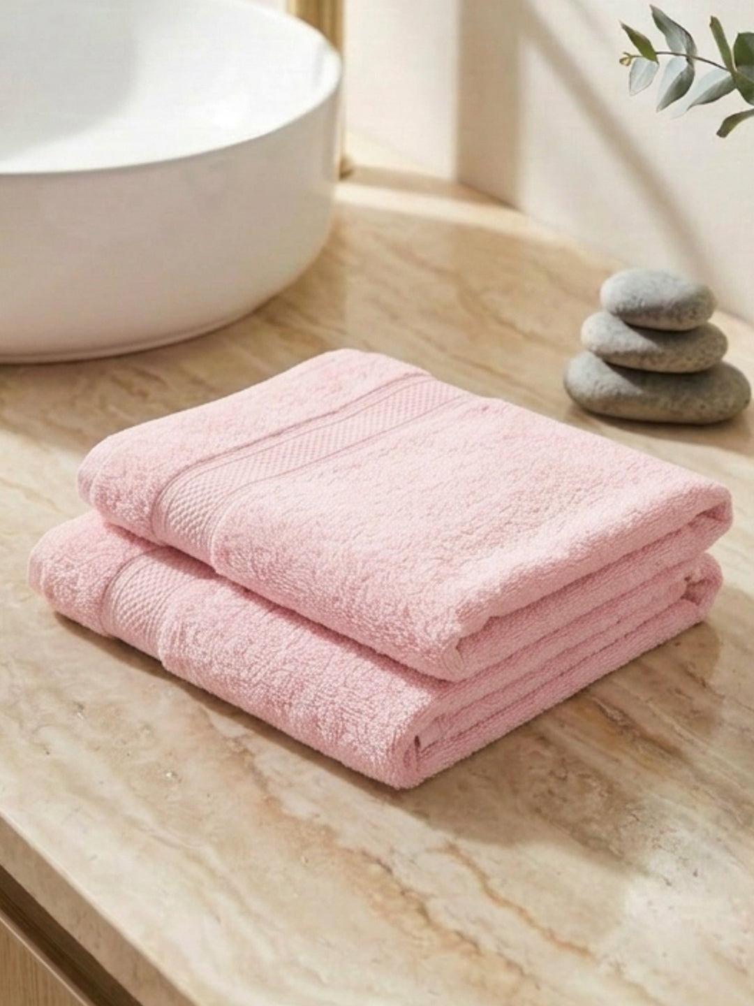 Luxury Pink Bamboo Cotton Solid 600 GSM Hand Towel Eco Bamboo 2 Pc Set Pvc Pack