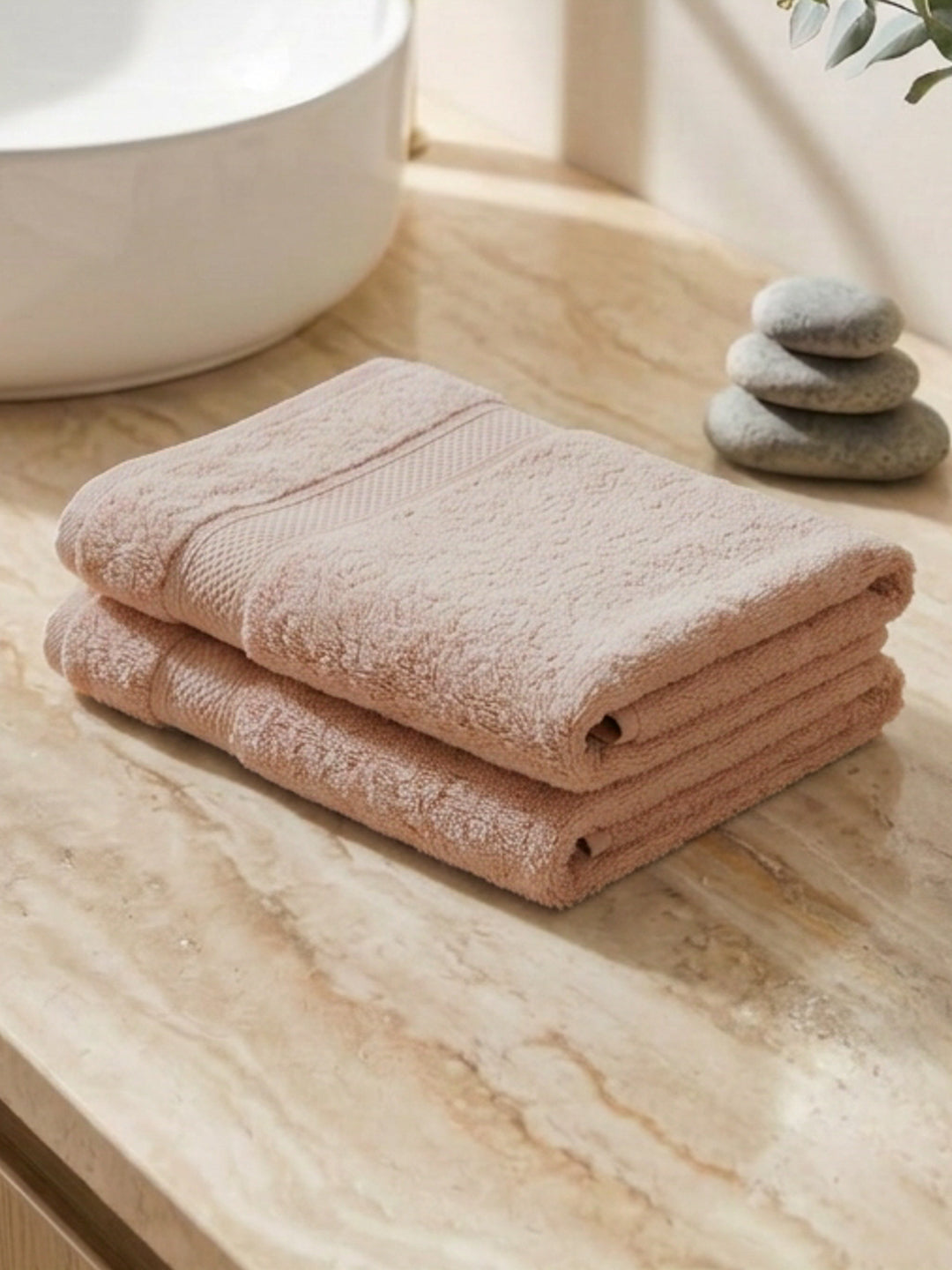 Luxury Beige Bamboo Cotton Solid 600 GSM Hand Towel Eco Bamboo 2 Pc Set Pvc Pack