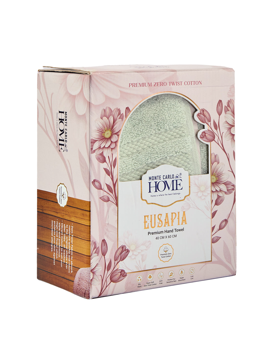 Luxury Sea Green 100% Cotton Solid 625 GSM Hand Towel Eusapia 2 Pc Set Box Pack