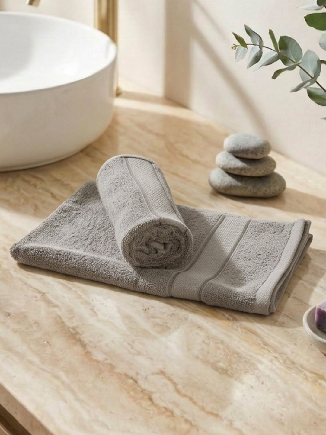 Luxury Light Grey 100% Cotton Solid 625 GSM Hand Towel Eusapia 2 Pc Set Box Pack