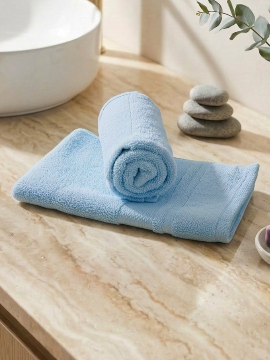 Luxury Light Blue 100% Cotton Solid 625 GSM Hand Towel Eusapia 2 Pc Set Box Pack