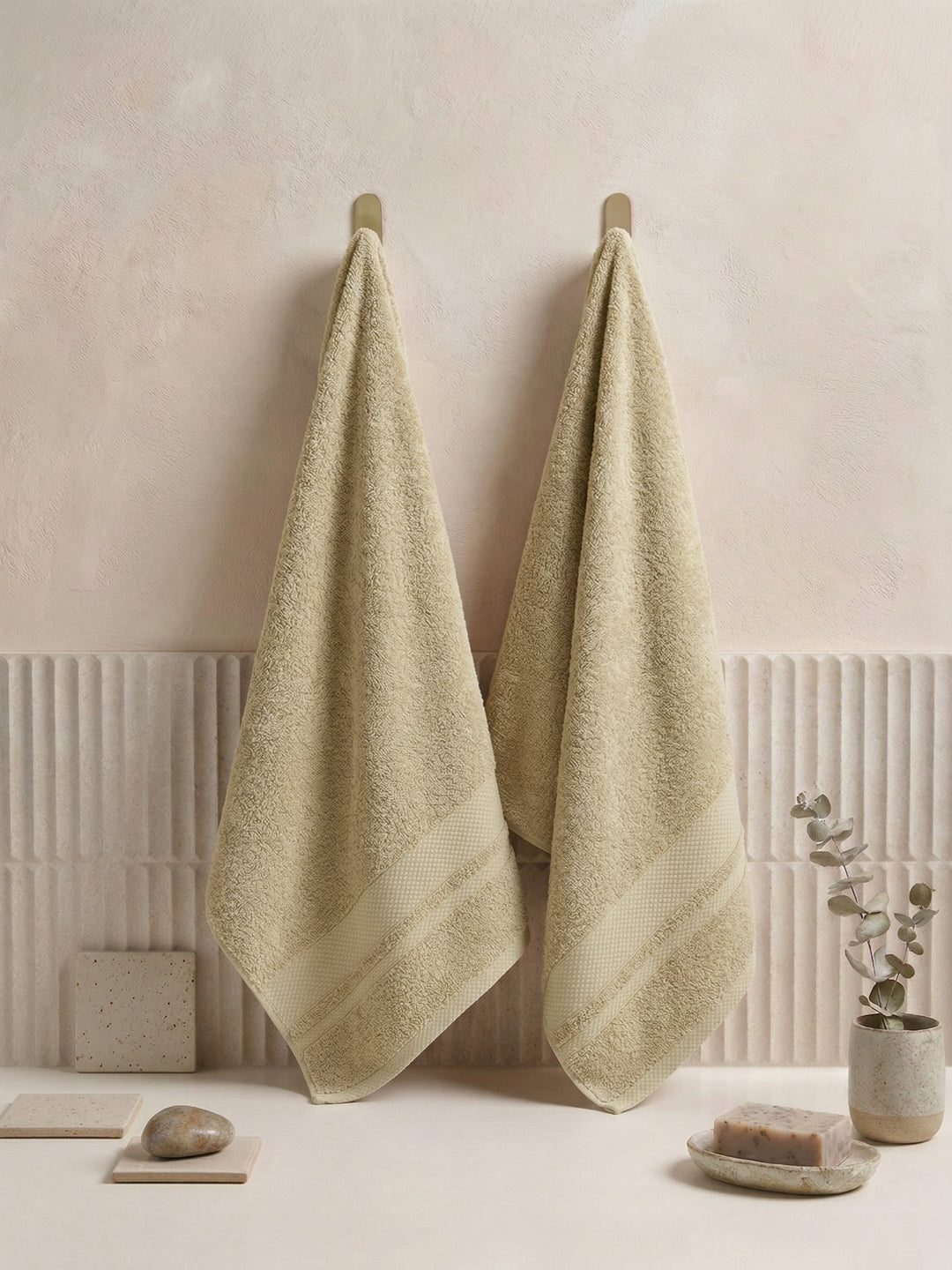 Luxury Cream 100% Cotton Solid 625 GSM Hand Towel Eusapia 2 Pc Set Box Pack