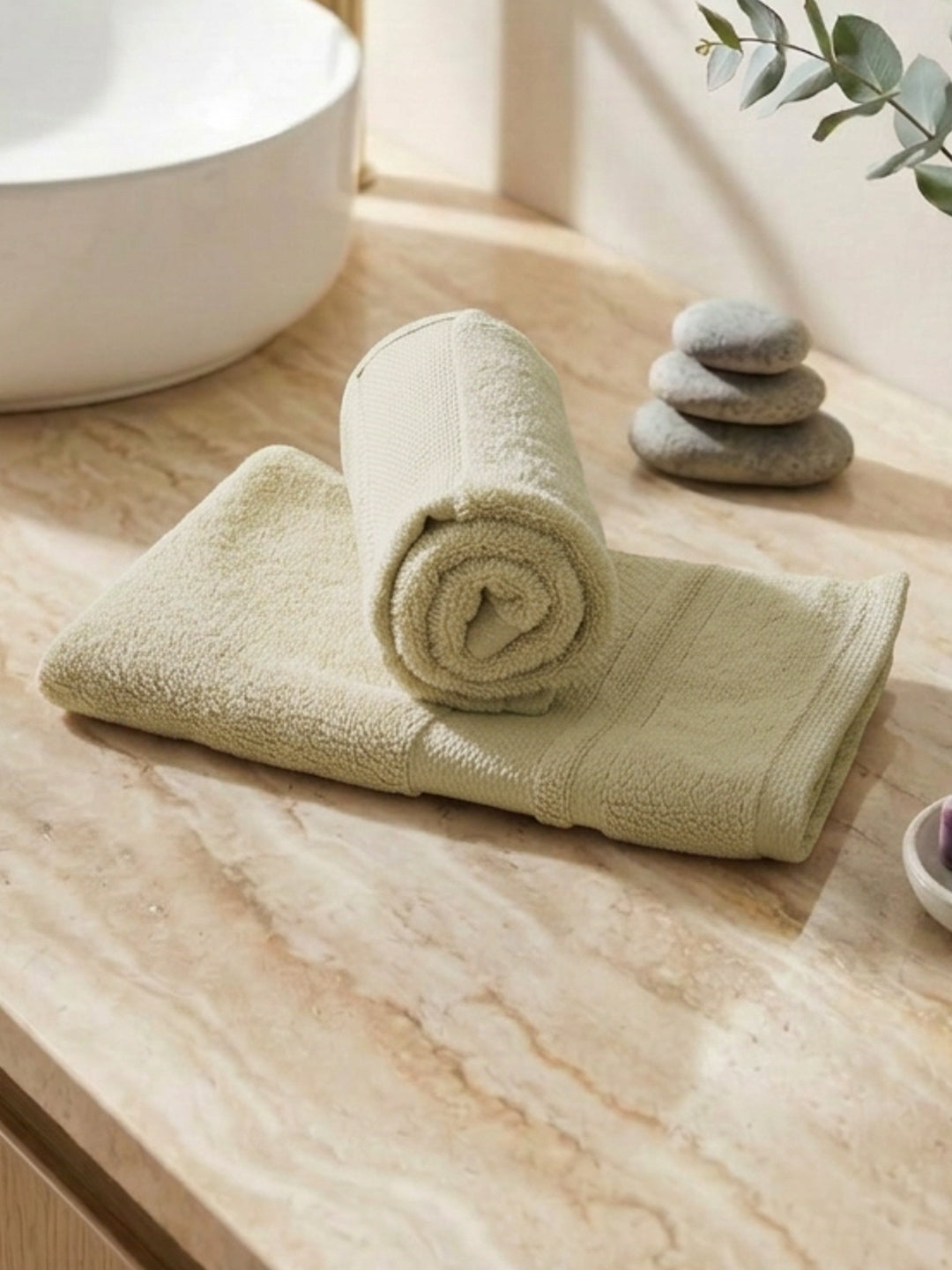 Luxury Cream 100% Cotton Solid 625 GSM Hand Towel Eusapia 2 Pc Set Box Pack