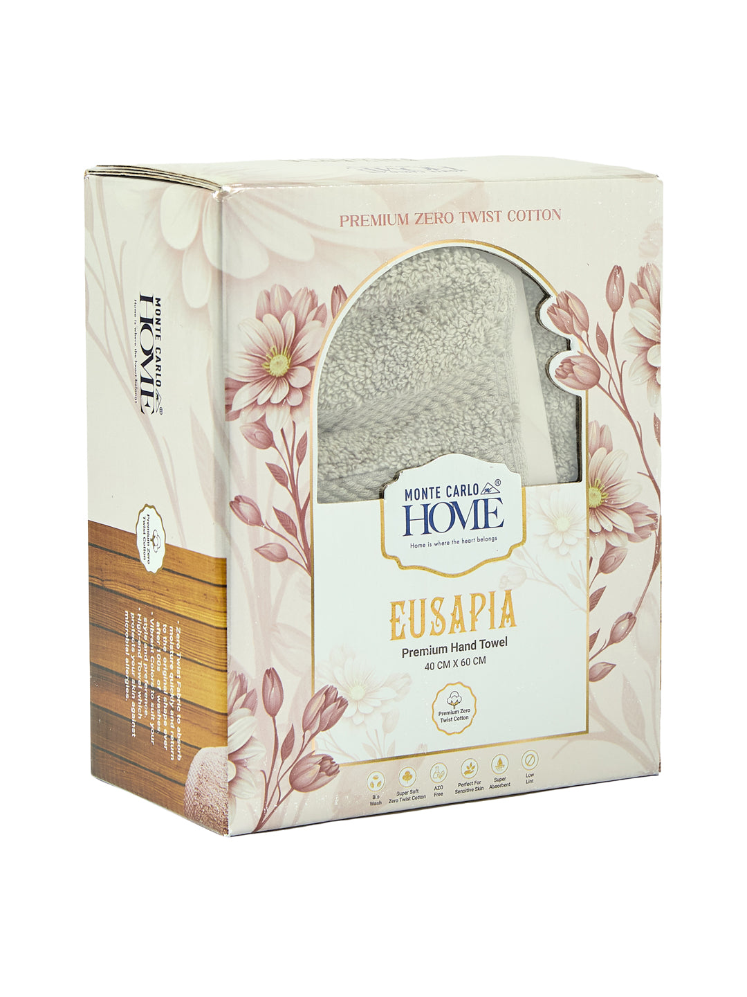 Luxury Grey 100% Cotton Solid 625 GSM Hand Towel Eusapia 2 Pc Set Box Pack