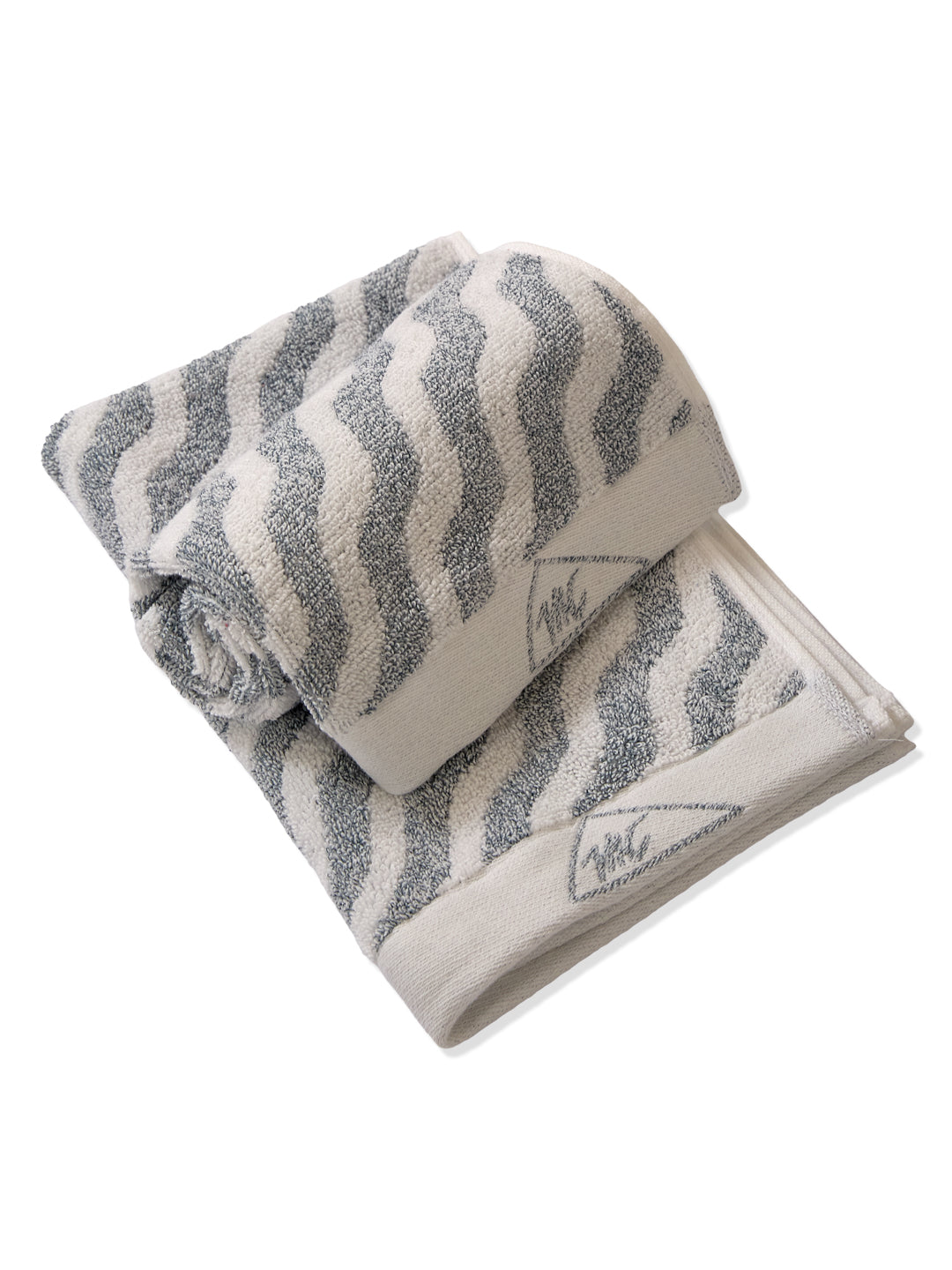 Premium Navy Blue & White Pure Cotton Self Design 500 GSM Hand Towel 2 Pc Set (Green Weave Collection)