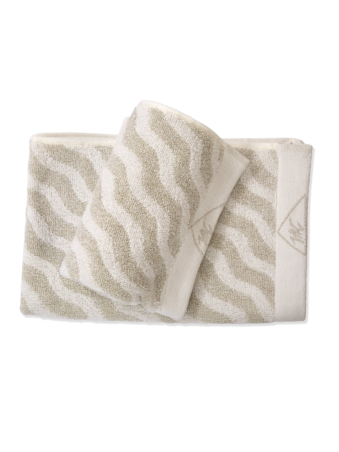 Premium Beige & White Pure Cotton Self Design 500 GSM Hand Towel 2 Pc Set (Green Weave Collection)